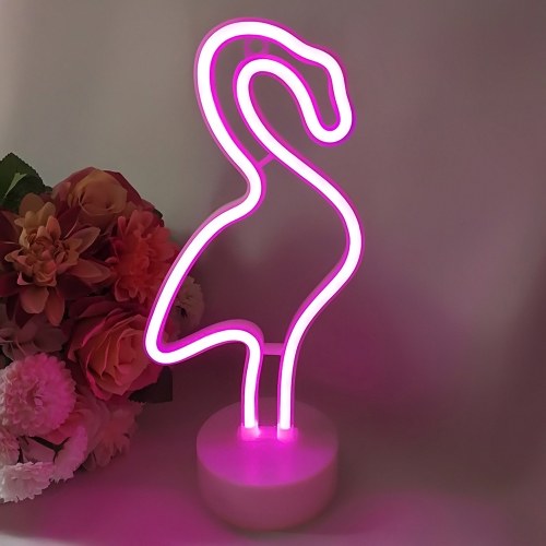 Flamingo/Cactus/Moon/Heart/Angel/Star/Lightning Neon Signs LED Light with Holder Base for Party Supplies Removable Home Table Decoration Lamp for Kids Room Style