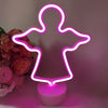 Flamingo/Cactus/Moon/Heart/Angel/Star/Lightning Neon Signs LED Light with Holder Base for Party Supplies Removable Home Table Decoration Lamp for Kids Room Style