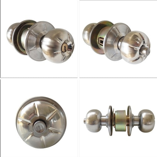 Door Knob Lockset with 3 Keys Round Ball Style Handle Privacy Bedroom Bathroom Handle Lockset Stainless Steel Polished Door Knob Set Interior Lockable Door Handle