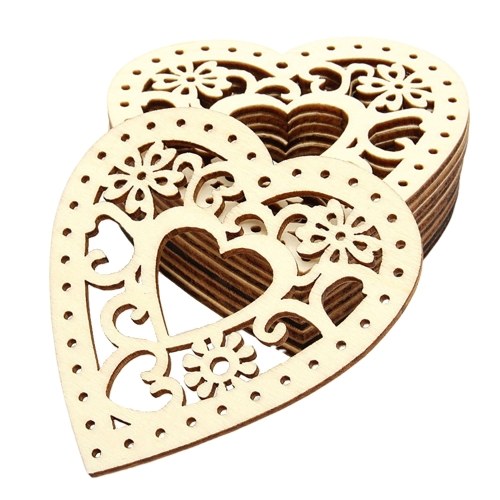 10Pcs Heart Shaped Wood Slices with Holes Wood Craft Home Decoration Accessories