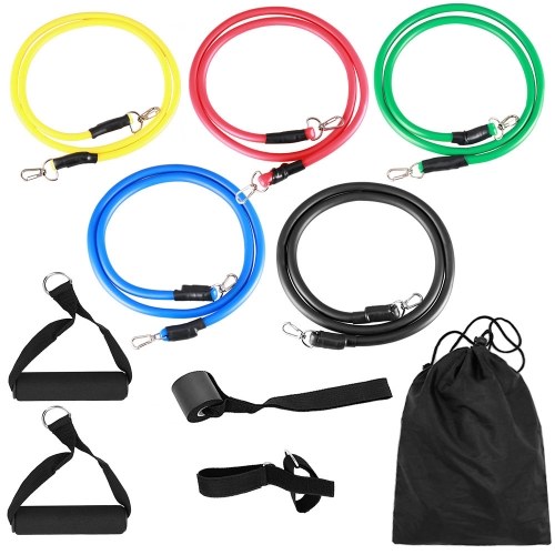 Resistance Bands Set (11pcs) Exercise Bands with Door Anchor Handles Ankle Strap and Carrying Bag Legs Ankle Straps