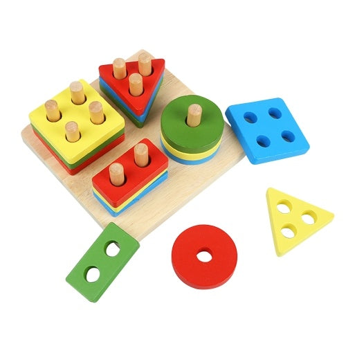Wooden Puzzle Blocks Kids Toddler Puzzle Geometry Toys Shapes Sorter Preschool Geometric Blocks Stacking Games
