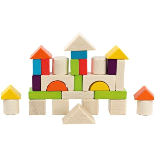 30PCS Colored Building Blocks Wooden Puzzle Blocks Kids Toddler Puzzle Toys Preschool Shapes Geometric Blocks Stacking Games