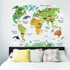 Large Kids Educational Animal Landmarks World Map Peel & Stick Wall Decals Stickers Home Decor Art for Nursery