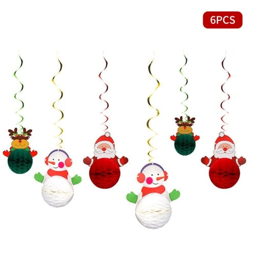 6PCS Christmas Hanging Swirls Decoration Snowman Elk Santa Claus Shaped Christmas Party Supplies