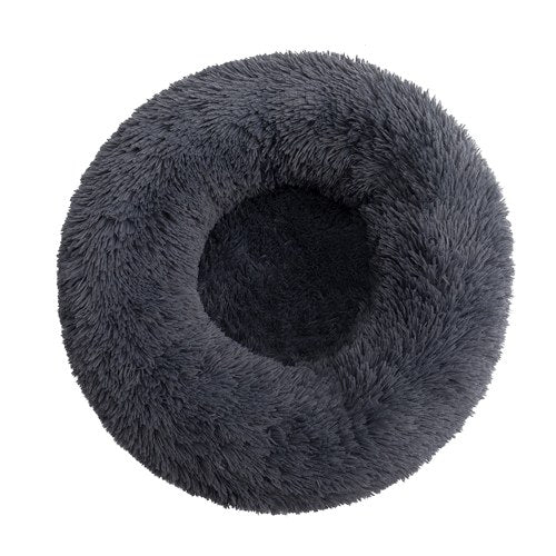 Bedding Plush Faux Fur Round Pet Dog Bed (Dark Grey,16'')