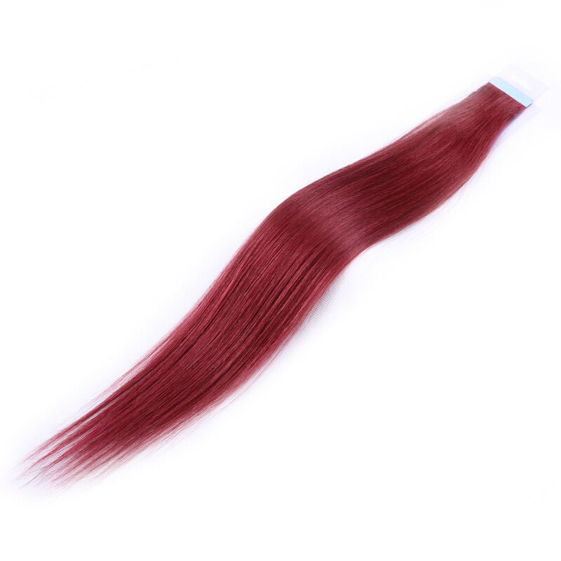 Human Hair Tape Extension Wig - Wine Red