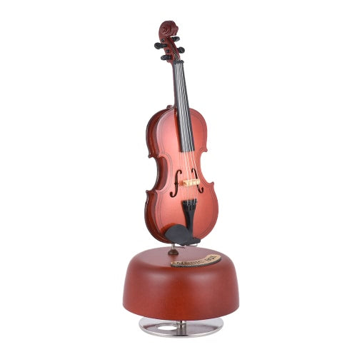 Classical Wind Up Violin Music Box with Rotating Musical Base Instrument Miniature Replica Artware Gift