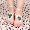 Cotton Thread Crochet Foot Chain Bracelet Anklet Maple Leaf Triangle Beach Barefoot Sandal Blue