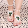 Cotton Thread Crochet Foot Chain Bracelet Anklet Maple Leaf Triangle Beach Barefoot Sandal Blue