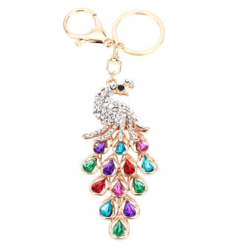 Fashional Jewelry Hollow Shinning Rhinestone Aureate Peafowl Pendant Key Ring Key Chain