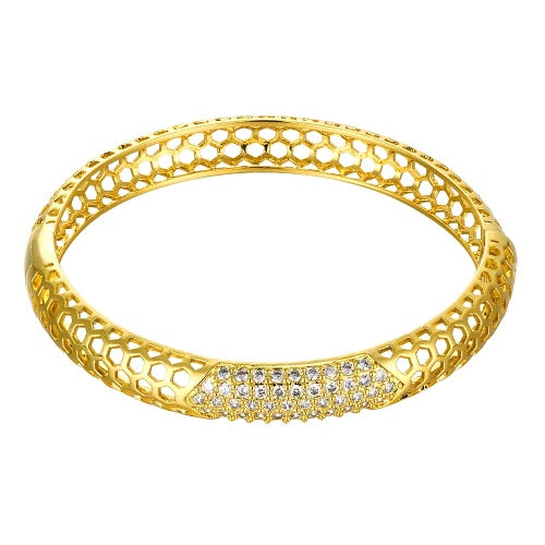 Hollow Hexagons Brass Bangle Bracelet Embedded with AAA Zircon with An Opening Golden & Rose Golden Fashional Accessories for Women
