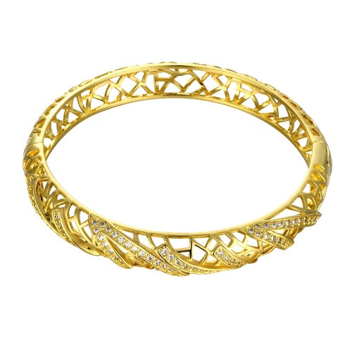 سوار Bangle Bangle Hollow Nets مضمن مع AAA Zircon مع إكسسوارات ذهبية وروبية ذهبية للنساء