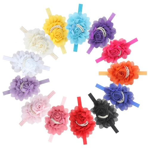 13 Pcs Lovely Baby Girls Rose Flower Headband with Double Layers of Beads Photography Hairband Headwear Accessories for Infants