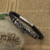 New Unique Men Male Genuine Leather Woven Bracelet Stainless Steel Charm Rope Bangle Wristband Fashion Jewelry for Party Gift