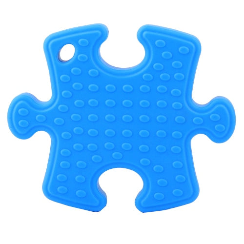 100% Food Grade Silicone Hand Held Irregular Jigsaw Puzzle Autism Awareness Teether Teething Pendant for Necklace Chew Baby Toddler Nursing Jewelry Toy Mom to Wear BPA Free DIY