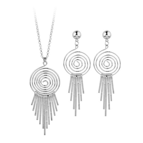 Fashion Exaggerated Swirl Gear Circle Spiral Earrings Necklace Personality Jewelry Set