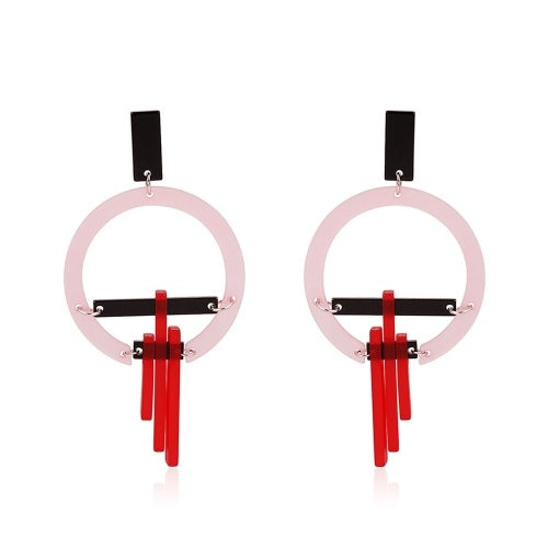 Fashion Acrylic Tassel Drop Earrings Geometric Round Circle Pendant Earrings for Women Charm Jewelry