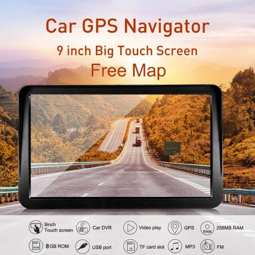 9" HD Touchscreen Portable GPS Navigator Tablet GPS Navigation 8GB 256MB Car Stereo Audio Player Multimedia Entertainment System with Back Support +Free Map