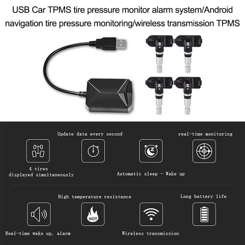 USB Car TPMS Tire Pressure Monitor Alarm System/Android Navigation Tire Pressure Monitoring/Wireless Transmission TPMS