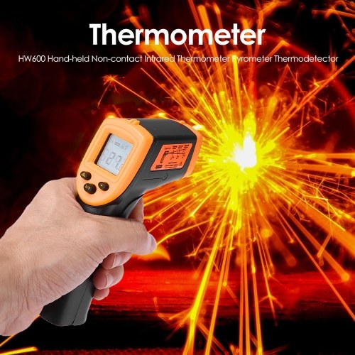 HW600 Handheld Non-Contact Infrared Thermometer LCD Display Temperature Meter, Digital IR Industrial Thermometer Laser Pyrometer Thermometer, -50~600°C/-58~1122°F (NOT for Humans), Battery Not Included