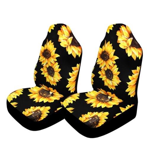 2 Pcs Sunflower Printed  Seat Covers fitment for Cars, Trucks, SUV, or Van Mat Cushion