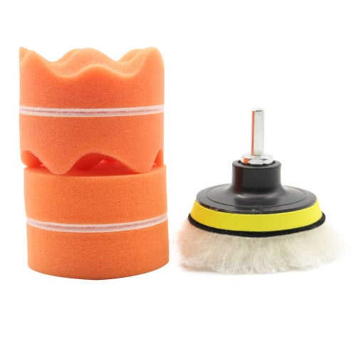 7Pcs 3 Inch Auto Tool Polishing Buffing Pad Set Beauty Waxing Drill Adapter Wheel Curved Wool Buffer Sponge for Car