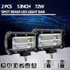 2Pcs 5inch 72W LED Light Bar Spot Beam Work Light Driving Fog Light Road Lighting for Jeep Car Truck SUV Boat Marine