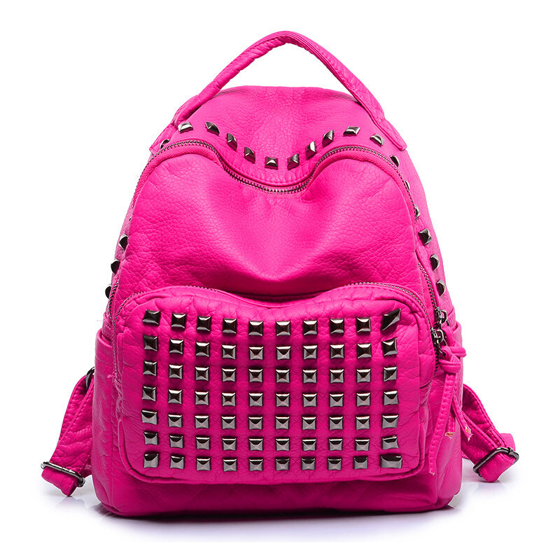 Korean Leather School Bags for Girls - Rose Red