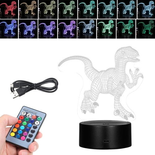 3D Led Night Light Illusion Lamp Dinosaur Pattern Color Changing Lights Bedside Table Desk Lamp with Touching & Remote Control for Kids Gifts Home Decoration