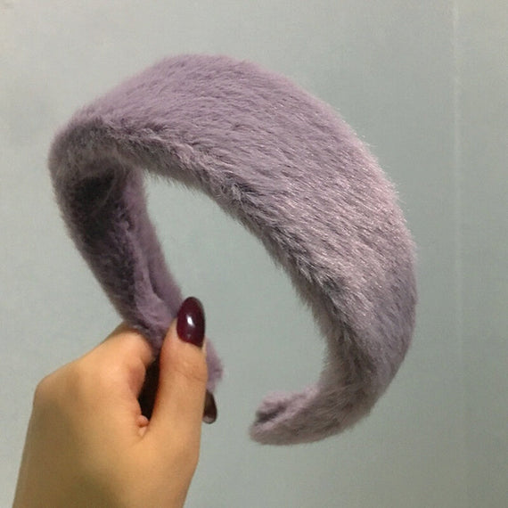 Ladies Plush Thick Furry Hair Accessories - Purple