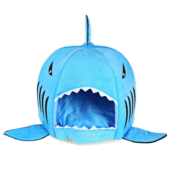 Lovely Soft Shark Mouth Shape Doghouse - Blue