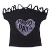 Girls T shirts Cute Heart-Shaped Sequins Cotton Summer Off-Shoulder Casual Kids Tops Children's Clothing Black For 3-8T