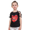 Girls T shirts Cute Heart-Shaped Sequins Cotton Summer Off-Shoulder Casual Kids Tops Children's Clothing Black For 3-8T