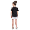 Girls T shirts Cute Heart-Shaped Sequins Cotton Summer Off-Shoulder Casual Kids Tops Children's Clothing Black For 3-8T