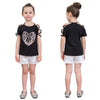 Girls T shirts Cute Heart-Shaped Sequins Cotton Summer Off-Shoulder Casual Kids Tops Children's Clothing Black For 3-8T