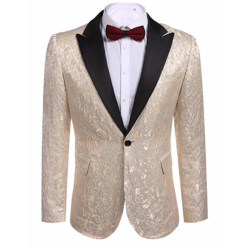 Men Casual Slim Fit Stylish Floral Jacket Blazer - White