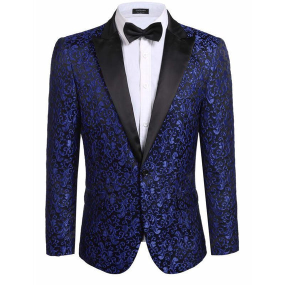 Men Casual Slim Fit Stylish Floral Jacket Blazer - Blue