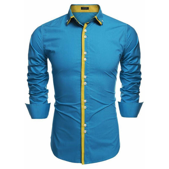 XL Men Dual Turn Down Collar Fashionable Long Sleeve - Skyblue