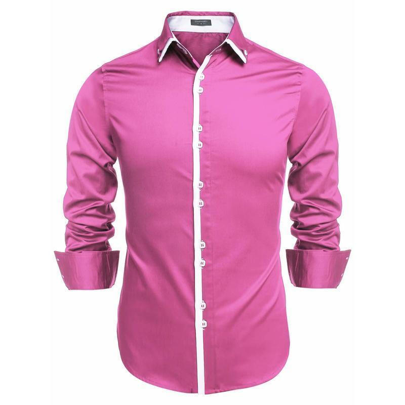 XXL Men Dual Turn Down Collar Fashionable Long Sleeve - Pink