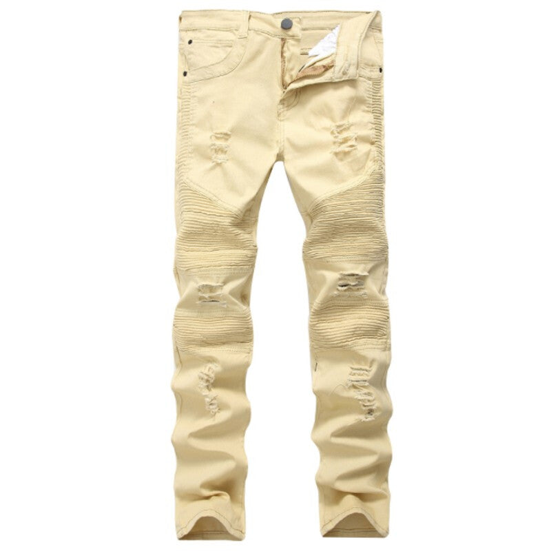 Men Fashionable Denim Skinny Jeans - Ripped Yellow