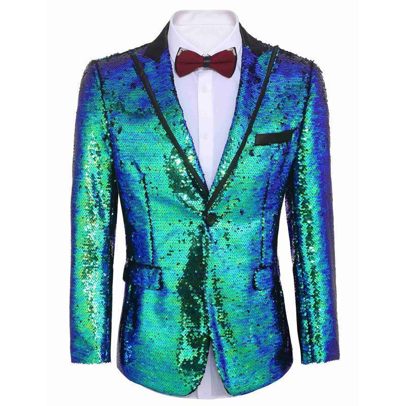 S Men Peak Sequined Décor Fashionable Blazer - Blue