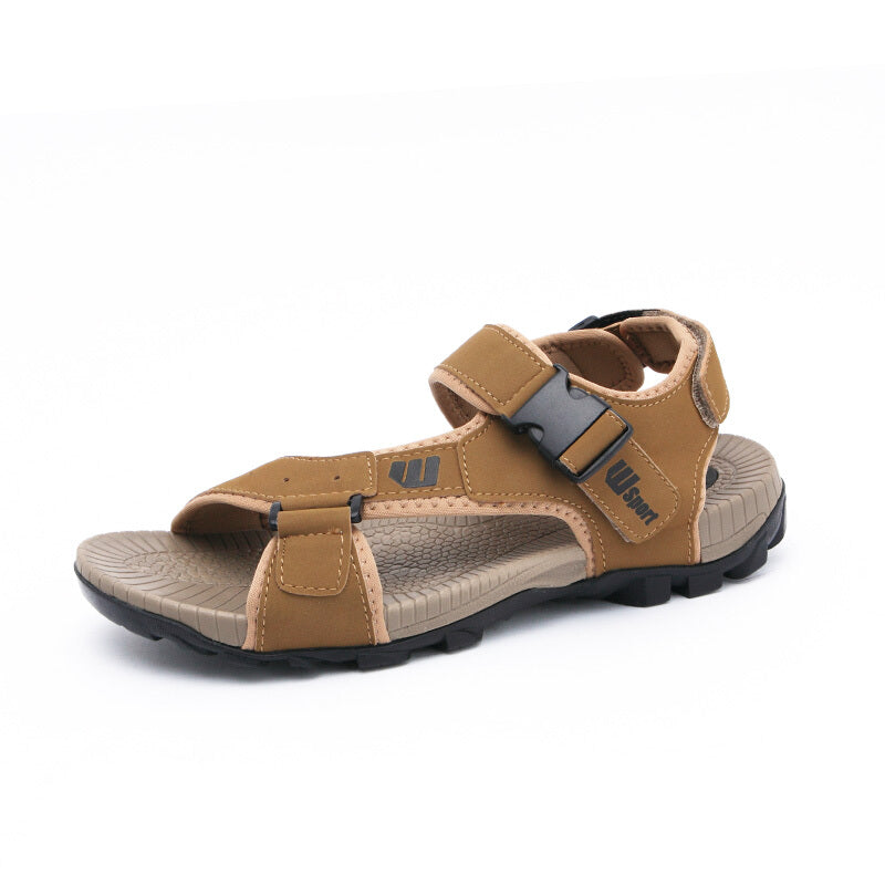 Men Summer Leather Sandals - Khaki