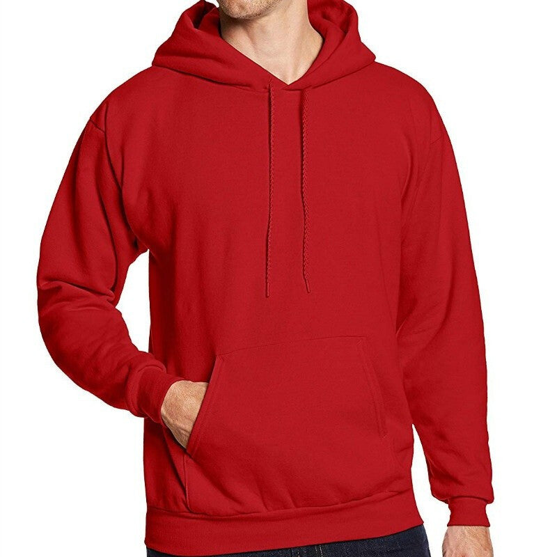 Men's Casual Long Sleeve Hooded Pullover Sweatshirt - Red