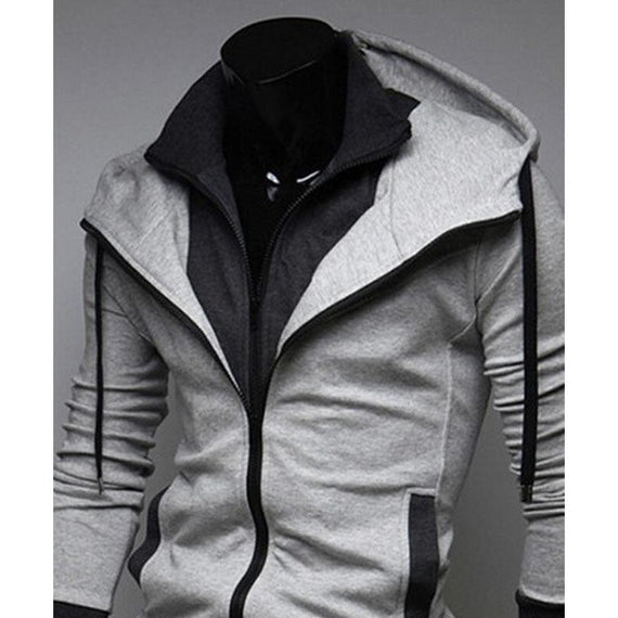 Men's Fashionable Hooded Cardigan Jacket - Light Gray