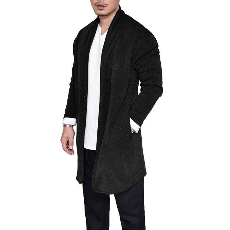 Men's Long Sleeve Wool Sweater Shawl Cardigan - Black