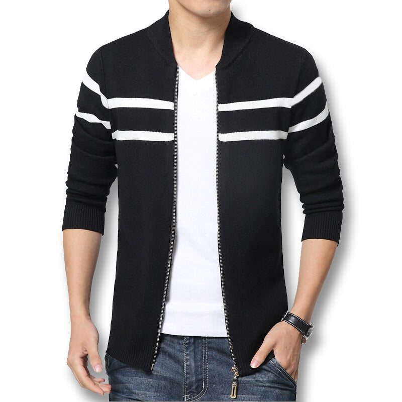 New Men's Spring Autumn Baseball Sweater Cardigan - Black