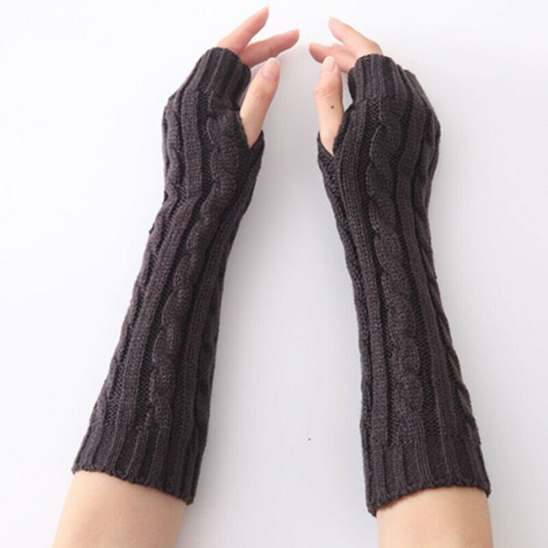 New Women Winter Knitted Long Gloves Mittens - Dark Gray