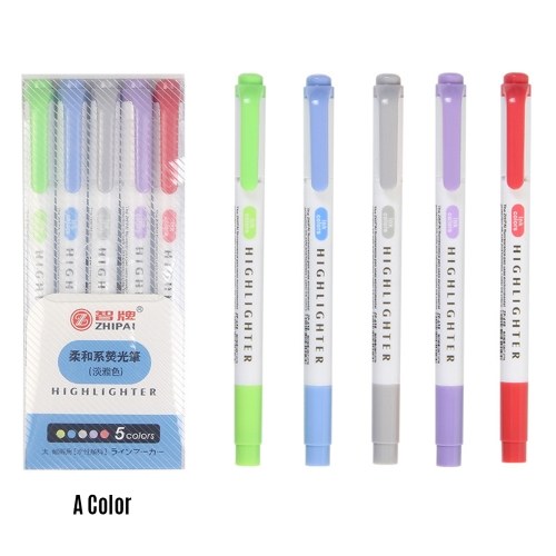 5 Colors Dual Tip Highlighter Pens Broad Chisel and Fine Tips Marker Pen for for School Students Office Home Supplies