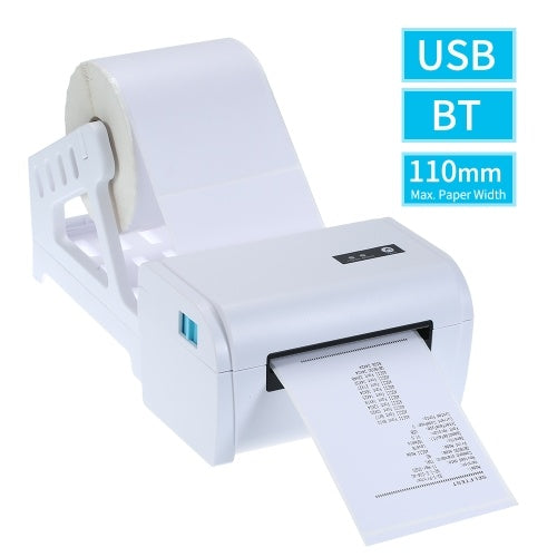110mm BT Shipping Label Printer with Stand USB Cable High Speed Direct Thermal Printer Receipt Label Maker Sticker Compatible with Windows & Mac & Android & iOS for Barcode Express Clothing Jewelry Label Price Printing